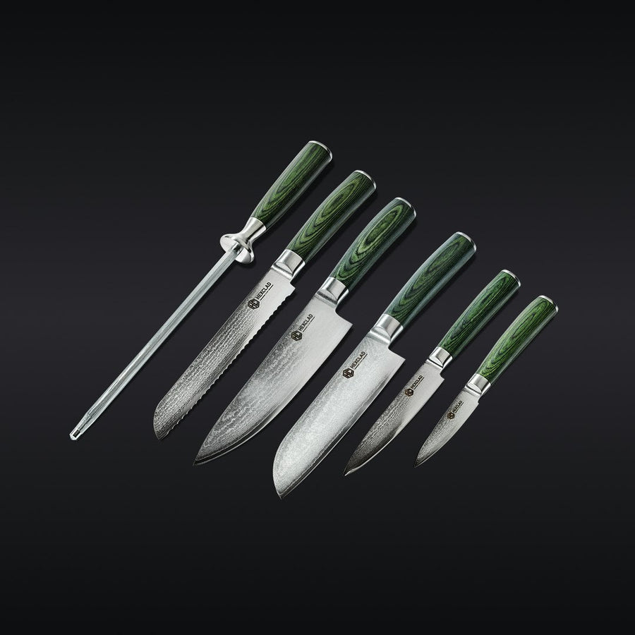 Essential Damascus Steel Knife Set, 6-pc (Green) T1