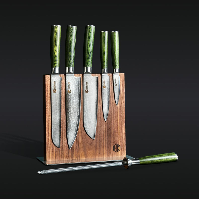 Damascus Steel Knife Set, 7-pc (Green) L7